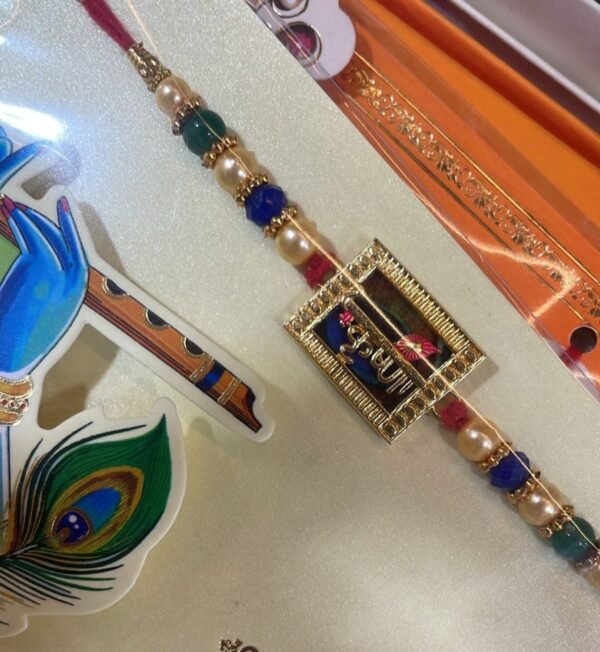 Divine Krishna Locket with colourful beads Rakhi